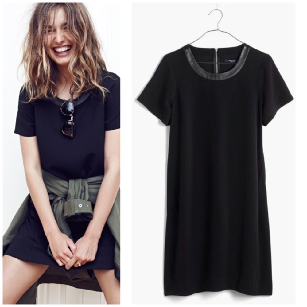 NWT [Madewell] Leather Trim Black Shift Dress